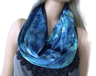 Blue-Green Tie dye  Velvet  infinity scarf,Cowl Necklace scarf Circle/loop  scarf -Tube version,last one