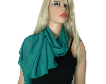 Solid green chiffon scarf Long chiffon scarf-Solid  green chiffon scarves-Parisian Neck Tissu