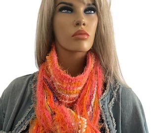 HANDGEMACHTER SUNSET Schal in der Farbe Orange Lachsgelb, 240 cm