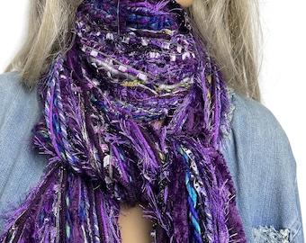 PURPLE NIGHT Fransenschal: 90" Designer Halstuch