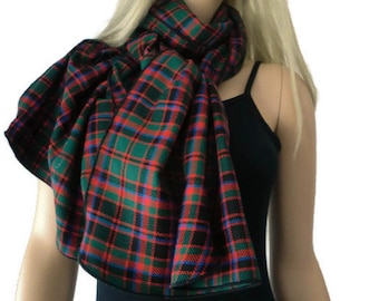 Green red black flannel plaid winter scarf-NeckRag with black trimming-unisex Long flannel plaid tartan scarf-Fall  Winter Fashion