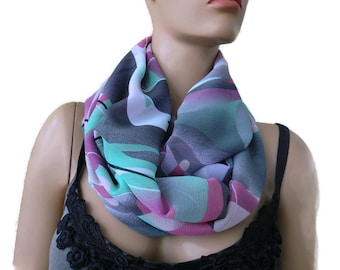 Gray,mint,berry,lilac Color waves,Bold wavy print  chiffon infinity scarf Extra full instant gratification.