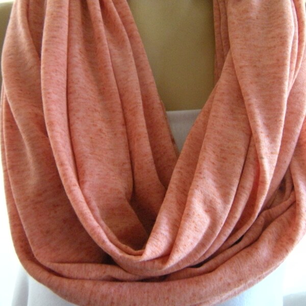 Heathered Salmon  Jersey Infinity scarf Nomad Cowl  scarf  Circle Loop scarf Super soft.