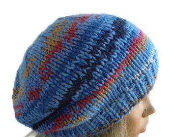 See Blau Strickmütze: Handgestrickte Slouchy Mütze