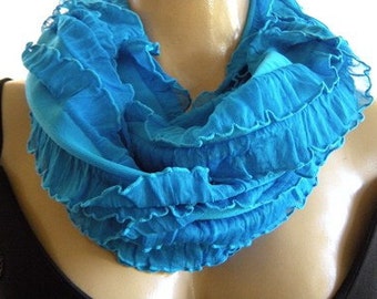 Aegean Blue ruffle infinity scarf-Flamenco Necklace Scarf Le dernier cri...