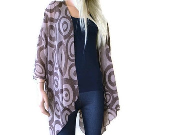 Kimono cardigan -  Brown and beige granite swirls chiffon kimono-Lagenlook Chiffon oversize Kimono-Ruana