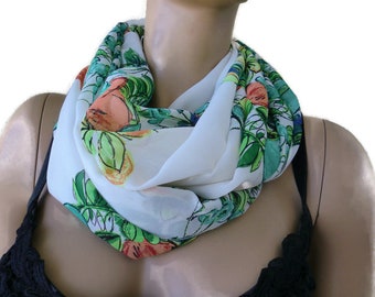 Tutti frutti White  chiffon infinity scarf Colorful fruits - chiffon Scarf Extra full Cowl, loop circle scarf-Instant gratification...