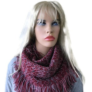 Fringe winter infinity scarf-Rustic cowl-Unisex textured knit cowl Navy, pink and beige-Unisex scarf for men and women image 2