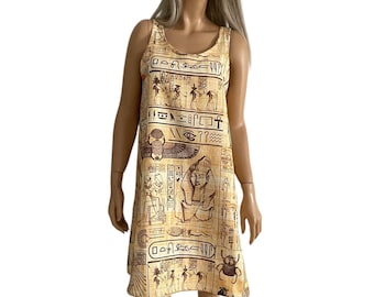 Ägyptischer Papyrus Druck Canvas Kleid, Reise Sommerkleid (M bis L)