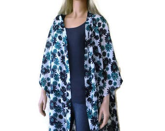 Floral kimono with wide sleeves/ Classic Kimono cardigan-Green black white floral kimono jacket -chiffon kimono