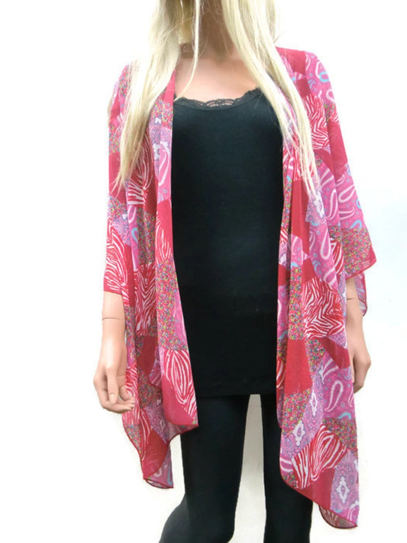 red chiffon cardigan