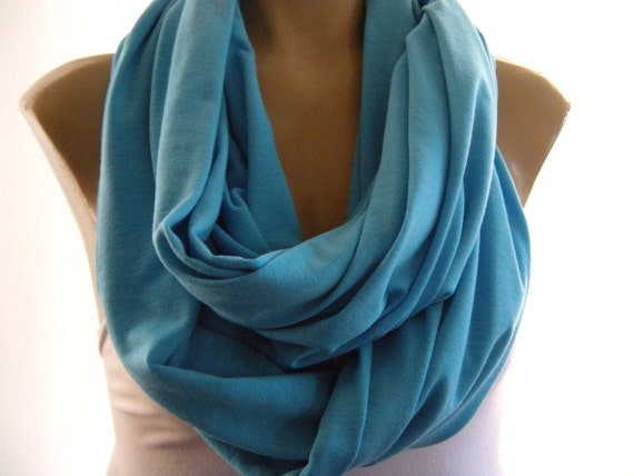 Items similar to Turquoise blue jersey infinity scarf, Nomad Cowl ...