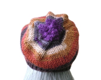 North star slouchy Hat/ Mutze, Brown beige and rust- Knit hat for teens and adults-unisex