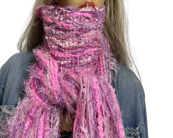 Rosa Lila Fransen Schal, Mischgarn Textilkunst, 100 zoll