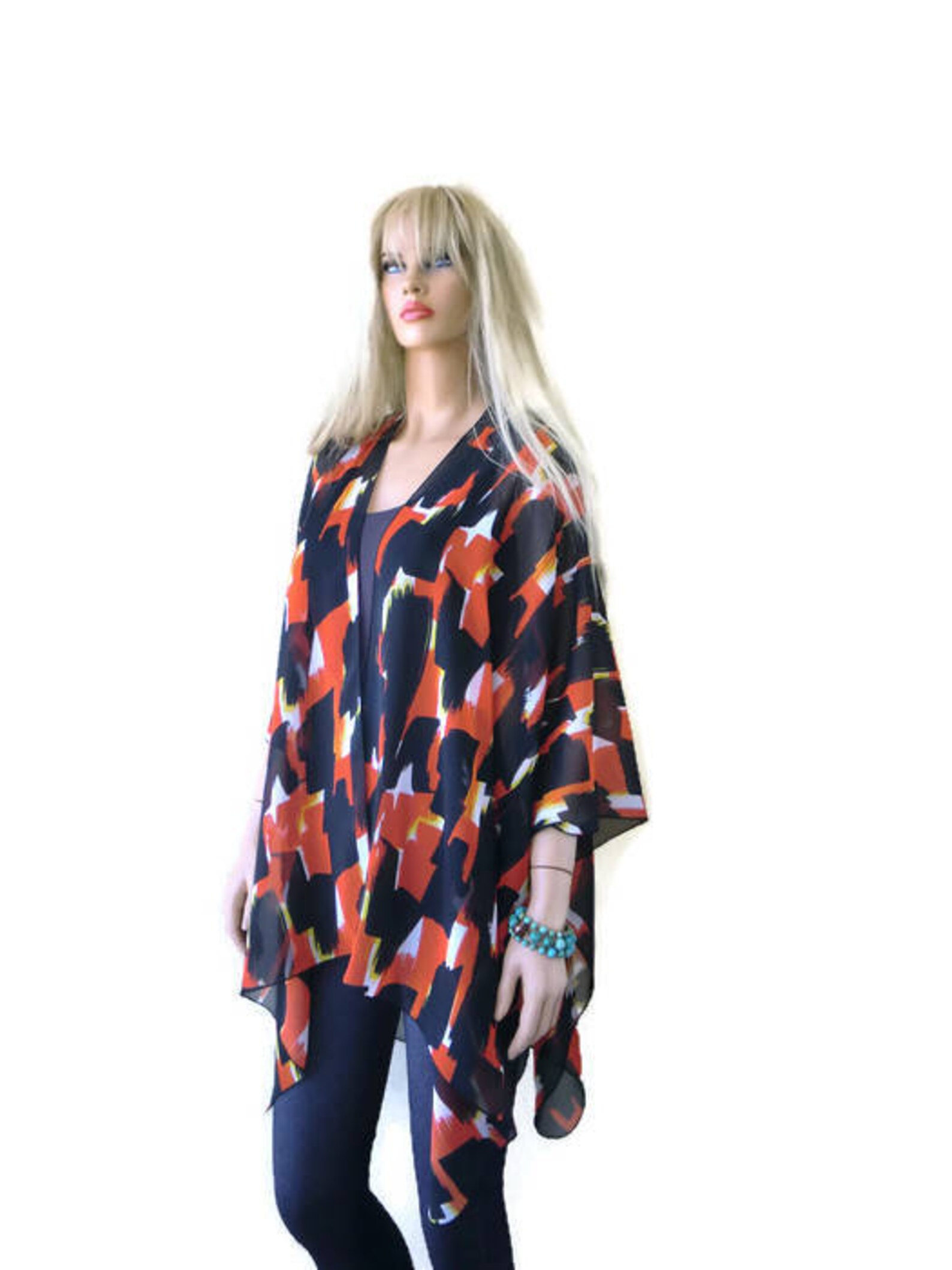 Kimono Ruana With Daisiesoversize Kimono green Black and Etsy Canada