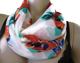 Creme, rot grün floral Chiffon Unendlichkeit Schal Schal Halskette in Schlauchform in Tube Variante