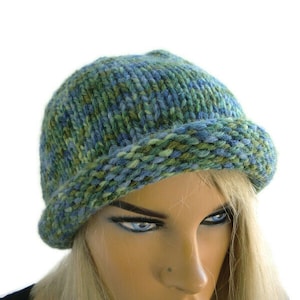Woodland Easy Roll Hat/ Mutze- Moss green, and blue Knit hat for teens and adults-unisex