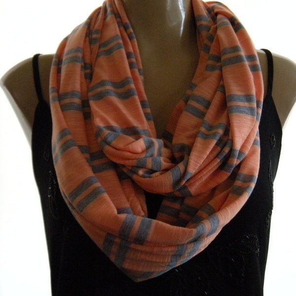 Last One...Coral and Gray striped... Nomad Cowl.....Infinity Scarf..Relaxed version