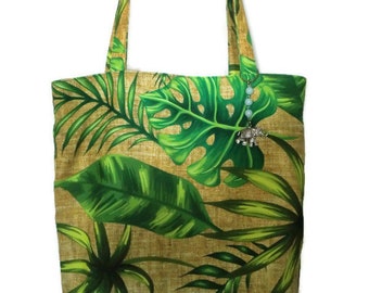 Forest Foliage Canvas-Einkaufstasche mit Elefantenanhänger