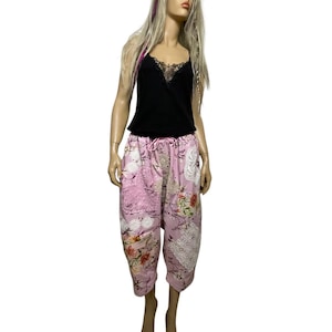 On sale.Pink Cotton floral appliqued bloomers, Pantaloons, Harem pants- Plus size 1X-2X,