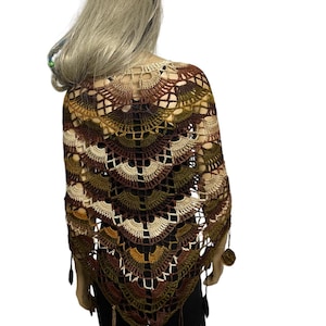 Fall colors-Amber scarf- Bohemian crochet scarf-Amber,olive chocolate and beige   with fringes