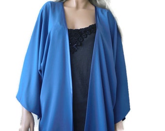 Air force Blue-oversize chiffon kimono- 56 inches wide,30.5 long, Solid Grayish blue wide sleeved kimono jacket