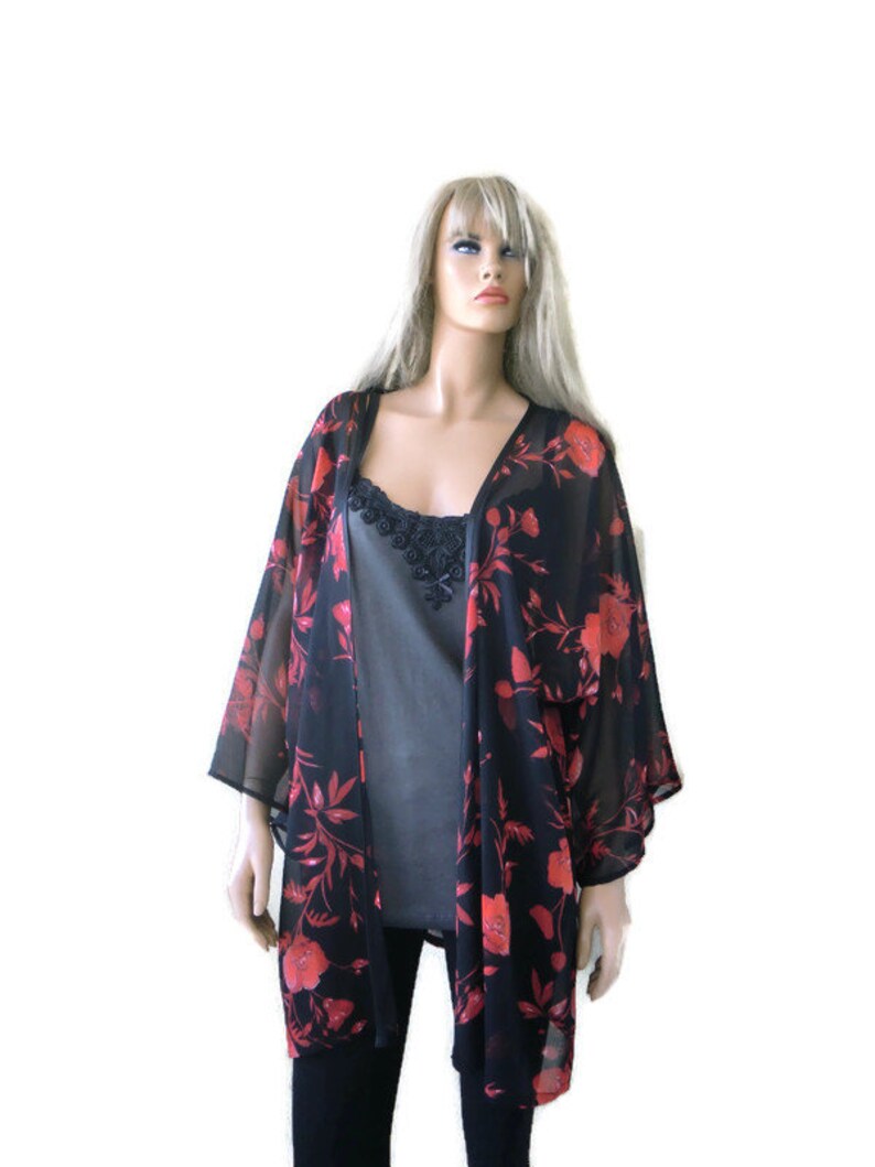 red chiffon cardigan