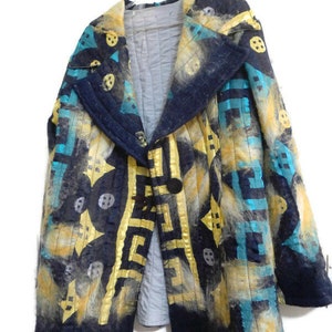 Felted Art Coat: Plus Size Silk Cotton Jacket, Handmade Closure