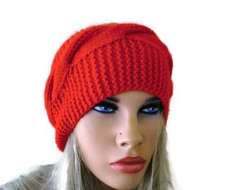 Pretty Red-Ultimate ear warmers-Headband/neck roll -Messy bun hat-Extra wide-Hand knit winter accessories-Many colors