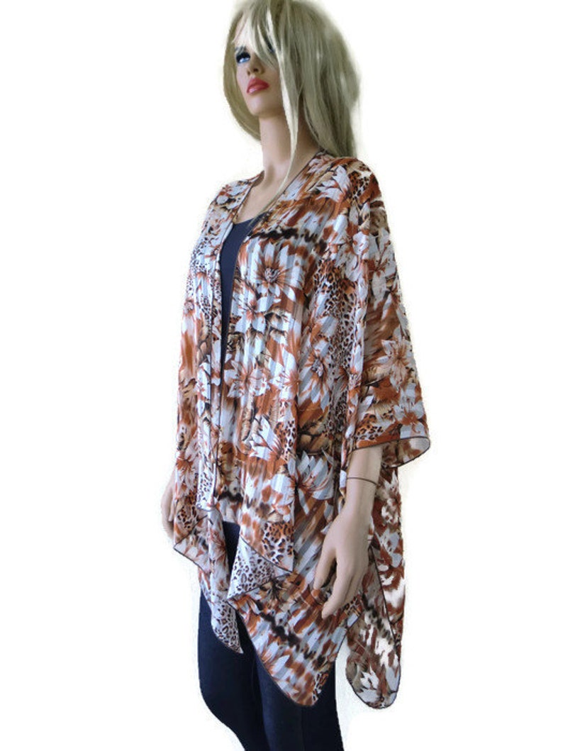 Fancy Kimono Cardigan Copper Cinnamon Floral-satin Textured | Etsy