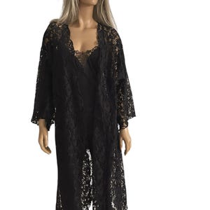Black cotton blend lace duster, Gorgeous lace kimono,52&quot;wide. 48&quot; long.All black long kimono, ,plus size, Textilemonster