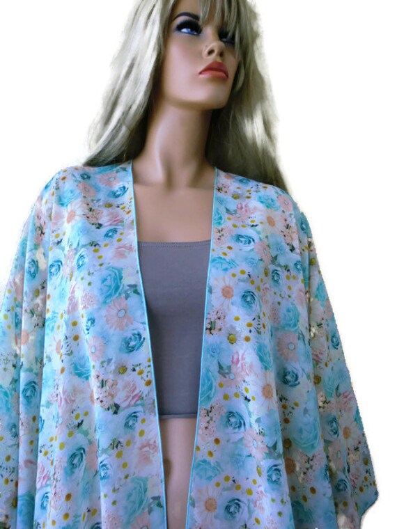 Pastel Aqua Mint Spring Floral Chiffon 