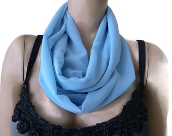 Light blue,soft lake blue  chiffon infinity scarf  ,Necklace Scarf  Chiffon cowl-Instant gratification...