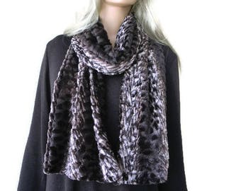Fall special,Minky Velvet Brown Long scarf,  Velvet animal print cuddle soft scarf