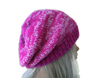 North star slouchy Hat/ Mutze, Girly Lipstick Pink Knit hat for teens and adults-unisex