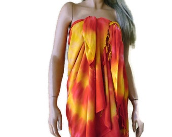 Batik Sunset Red sunny yellow Natural bamboo Peshtamal  beach wrap pareo, Oversized