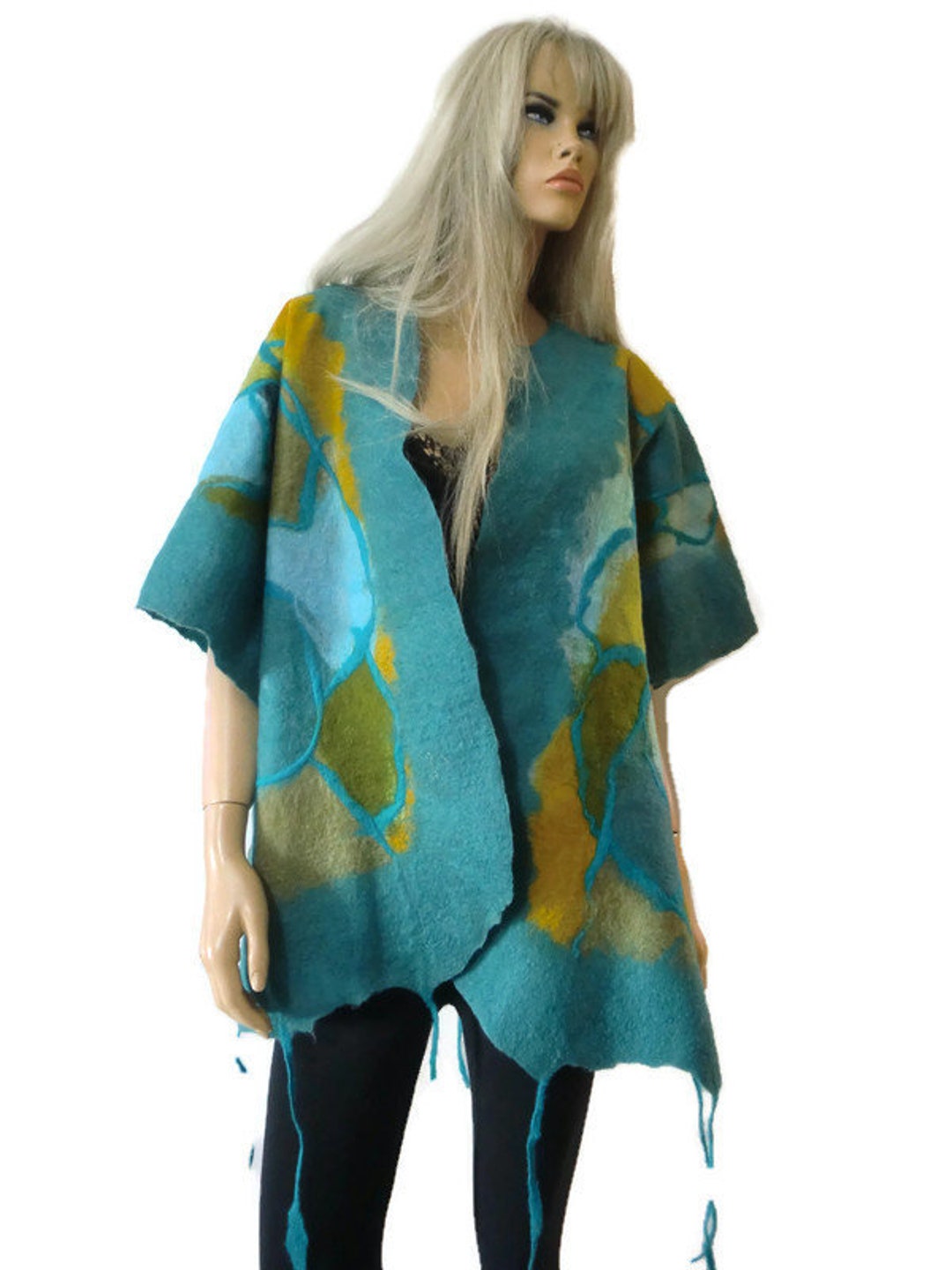 Turquoise Nuno Felt Poncho: Merino Wool Silk Ruana Wrap - Etsy