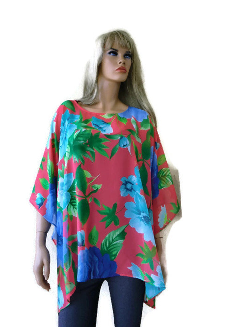 Colorful floral print,Bold floral-Loose summer blouse-oversize-Loose fitting tunic-Limited collection-Only One image 2