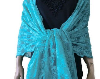 Turquoise green lace shawl,80 inches long 28 inches wide, floral shawl Lace Neck and Shoulder scarf  woman shawl wrap -Pure Sophistication.