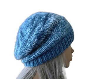 North star slouchy Hat/ Mutze, in steel blue Knit hat for teens and adults-unisex