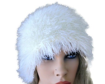 NEW Elegant  furry  Roll Hat/ Mutze-cream white- Knit hat for teens and adults-More colors are coming-Winter hats