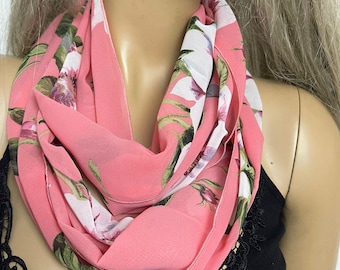Chiffon Infinity Schal, Korall Rosa Halskette Schleife