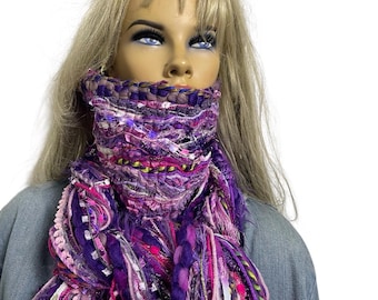 LILA FUCHSIA PINK Fransen-Schal: 100" Designer Halstuch