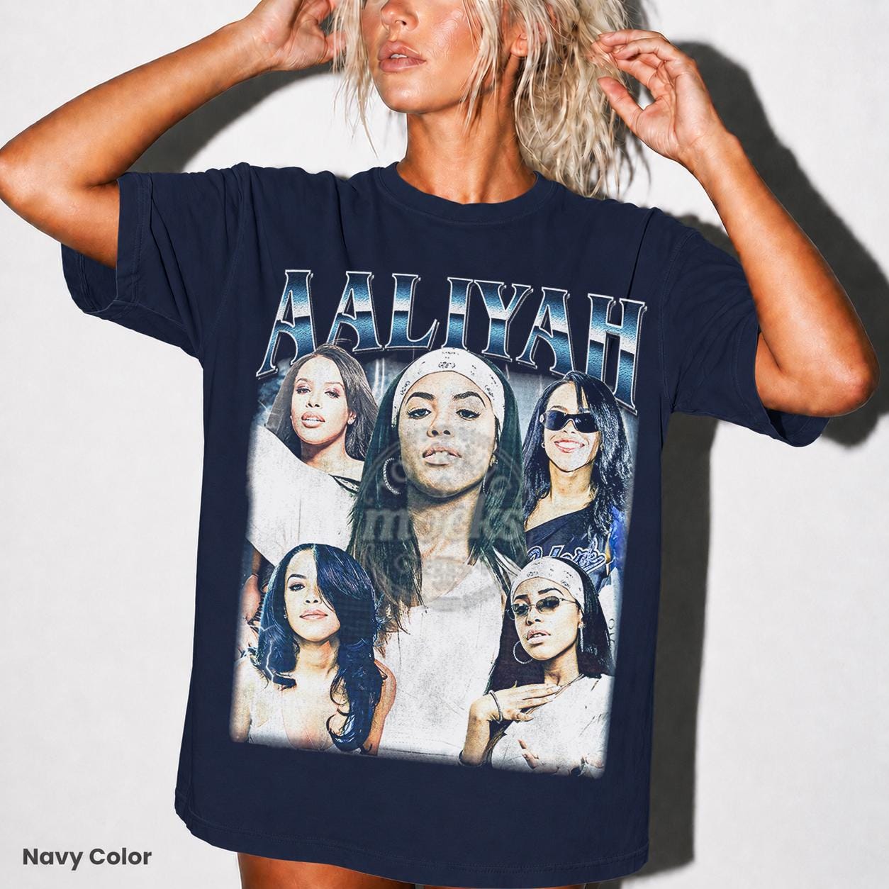 AALIYAH プリントTシャツ ネイビー Vintage Aaliyah T-shirt, 90s R&B Singer Comfort Colors Tee