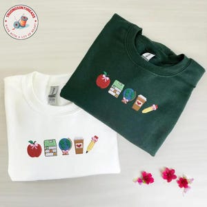 School Icons Teacher Life Embroidered Sweatshirt, Teacher Crewneck, Teachers Day Gift Ideas, Embroidered Classroom Shirt, Gift for Teacher