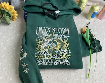Onyx Storm embroidered sweatshirt, Fourth Wing Sweatshirt, xaden riorson, violet sorrengail, the empyrean series, fourth wing book, Basgiath