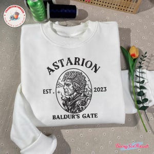 Astarion Baldur’s Gate Embroidered Sweatshirt, Bg3 Astarion Shirt, BG3 Vampire Spawn Gift, Fantasy Gamer Shirt, Cozy Fantasy Apparel