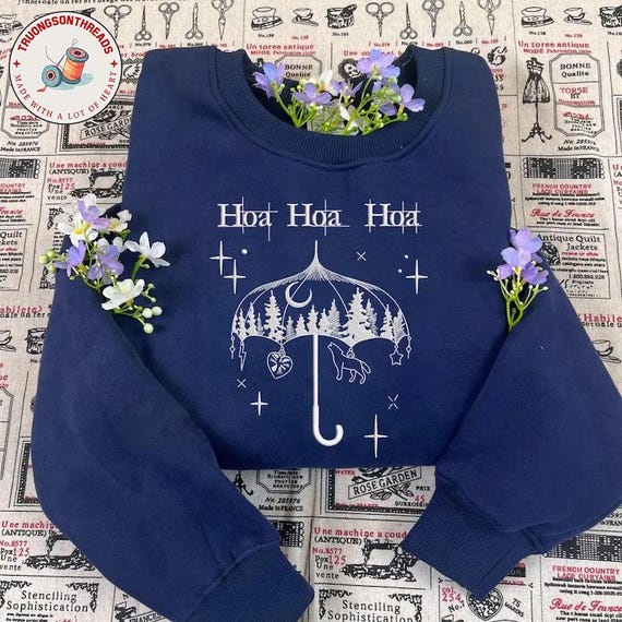 Hoa Hoa Hoa Embroidered Sweatshirt, Twilight Inspired Pullover, Lunar Forest Aesthetic Crewneck, Cottagecore Fan Gift,Cozy Vampire Fan shirt