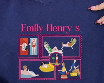 Bluza z haftem "Happy Place Book", koszula z książkami Emily Henry, koszula do czytania na plaży, koszula Sunshine Falls, "W mojej erze Emily Henry", czytelniczka romansów