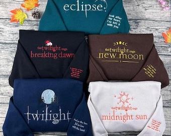 Twilight Saga Embroidered Sweatshirt - Eclipse, New Moon, Breaking Dawn, Midnight Sun, Vampire Romance Bookish Pullover